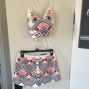 Lulu's White and Red Embroidered Set